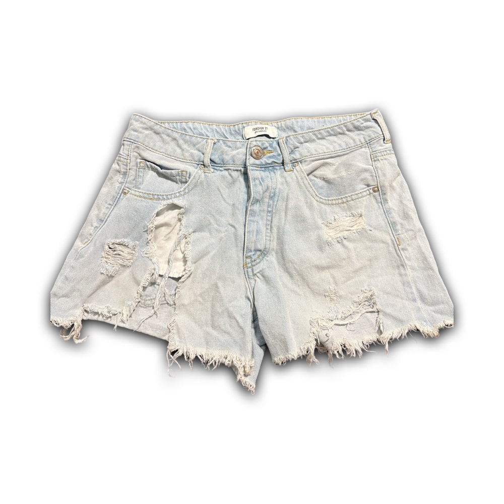 Distressed Light Blue Denim Shorts